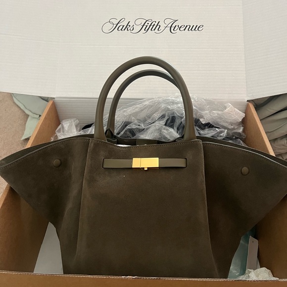 DeMellier Handbags - DeMellier The Midi New York Olive Suede Tote Bag
